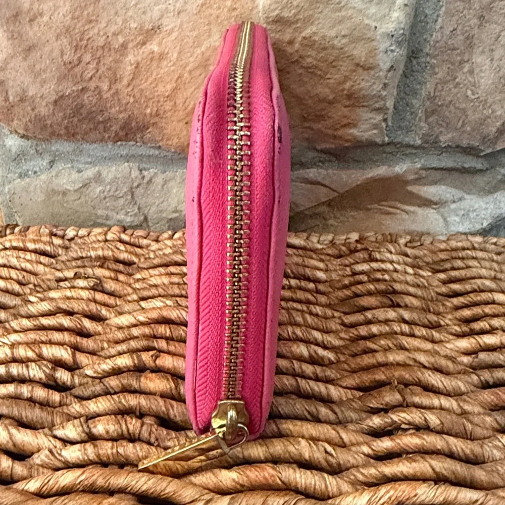 Tory Burch Robinson Pink Saffiano Leather zip around Continental Wallet